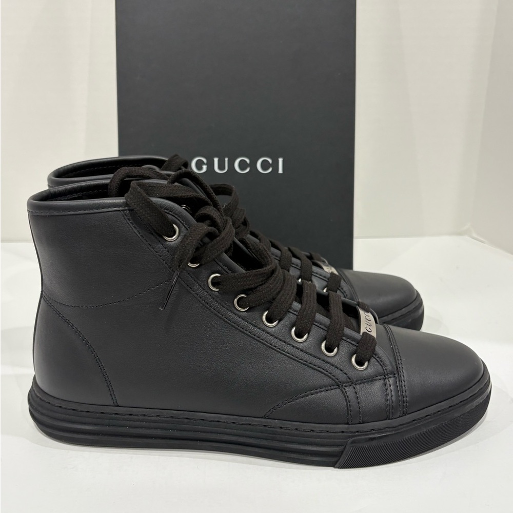 NWT Gucci all leather Unisex Black High-Top Sneakers US Men’s 5.5 Womens 8